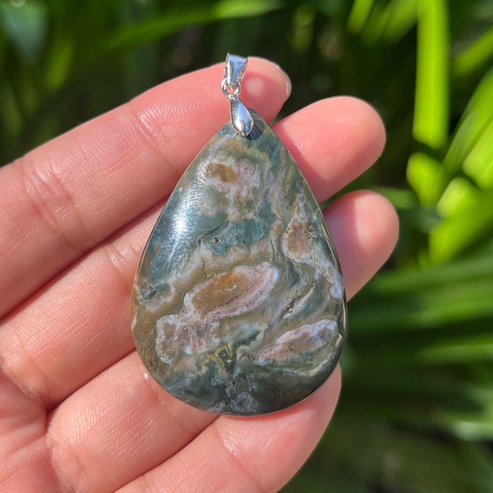 Sterling silver unique impressionist ocean jasper pendant‎ 1219